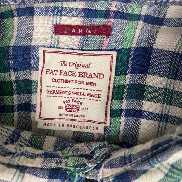 Fat Face Baird McNutt Irish Linen Shirt Men's Large Blue Green White Pink Button - Picture 4 of 12
